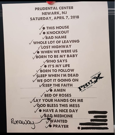 Bon Jovi set list at the Prudential Center, Newark, NJ, USA (April 7, 2018)